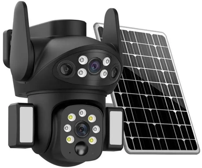 IP камера видеонаблюдения RIAS VQ06 (v380Pro APP) 4G 2 объектива 4MP+4MP с солнечной панелью Black (3_07593)