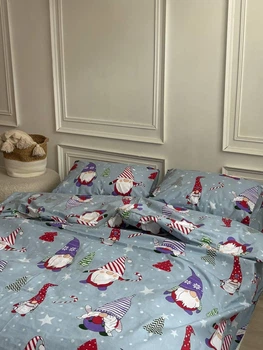 Постільна білизна бавовняна Гноми Євро 200 x 220 Бязь Блакитна 70 х 70