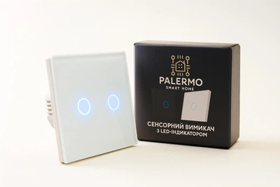 Выключатель света сенсорный Palermo двухклавишный LED переключатель с подсветкой белый двойной