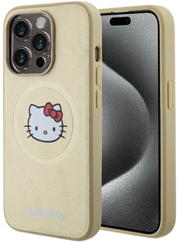 Etui plecki Hello Kitty Leather Kitty Head MagSafe do Apple iPhone 14 Pro Gold (HKHMP13XPGHCKD)