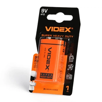 Батарейка солевая Videx 6F22 9V Крона small blister 1 шт