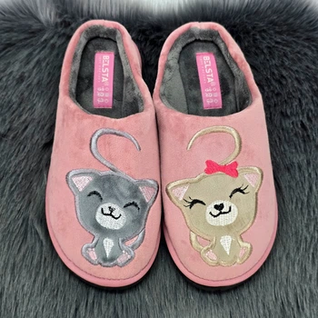 Тапочки женские Белста розовые велюровые с котиками 36р (23 см) 4190-2