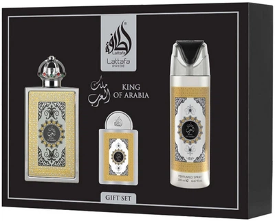 Набір для чоловіків Lattafa Pride King of Arabia Парфумована вода 100 мл + Мініатюра 20 мл + Дезодорант-спрей 200 мл (6290362347996)