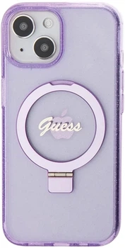 Etui plecki Guess Ring Stand Script Glitter MagSafe do Apple iPhone 15 Plus/14 Plus Purple (3666339156756)