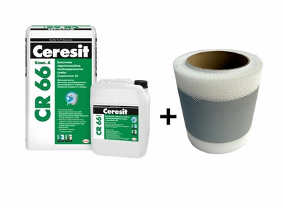 Гідроізоляція Ceresit CR66 (17.5кг + 5л розчинник) еластична двохкомпонентна + стрічка Флехендихтбанд 10м (комплект)
