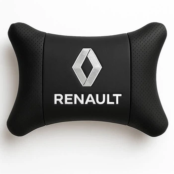 Автомобильная подушка под шею на подголовник с логотипом RENAULT белый значок