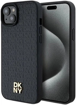 Панель DKNY Leather Pattern Metal Logo MagSafe для Apple iPhone 15 / 14 / 13 Black (3666339261511)