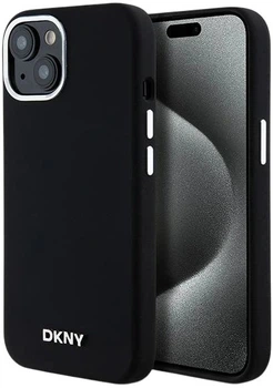 Панель DKNY Liquid Silicone Small Metal Logo MagSafe для Apple iPhone 15 / 14 / 13 Black (3666339265717)