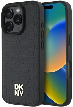 Панель DKNY Repeat Pattern Stack Logo MagSafe для Apple iPhone 16 Pro Black (3666339333645)