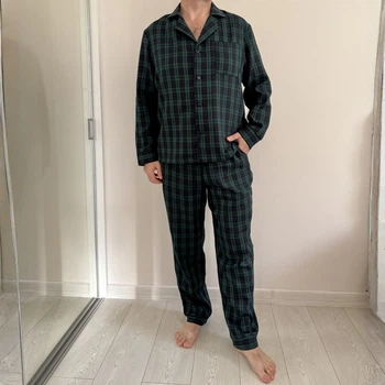 Пижама (рубашка+штаны) мужская теплая Фланель 2XL зелено-синяя Клетка Cosy F231P