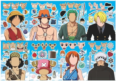 Набор наклеек персонажи аниме Ван Пис One Piece в наборе 8 листов 21,5*15,5 см