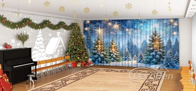 Новогодние Фото Шторы в детский сад PHOTODECOR "Елки в огнях"