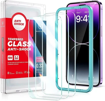 Защитное стекло SmartDevil для iPhone 14 Pro Max (3 шт)- глянцевое, без отпечатков, 9H прочность, легкая установка