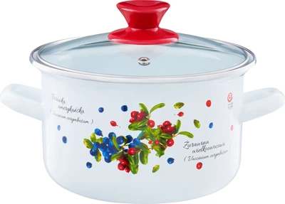 Каструля Emalia Olkusz Borówka емальована з кришкою Біло-червона 18 см 2.9 л (5904134611185)