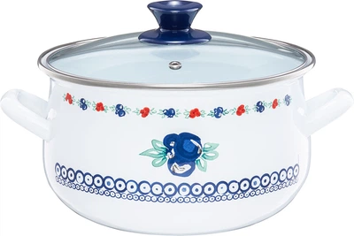 Каструля Emalia Olkusz Kalina емальована з кришкою Біло-синя 18 см 2.9 л (5904134611314)