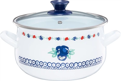 Каструля Emalia Olkusz Kalina емальована з кришкою Біло-синя 22 см 5 л (5904134611338)