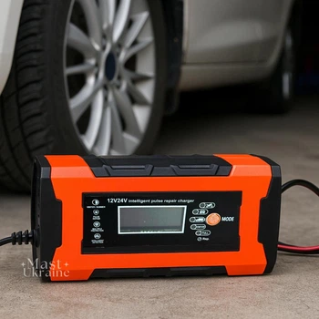 Зарядное устройство для аккумулятора 12V 24V с функцией восстановления Pulse Repair, импульсная автоматическая зарядка с ЖК-дисплеем для автомобильных, мото, AGM/GEL и свинцово-кислотных аккумуляторов, DL-302