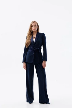 Костюм Elegant класичний брючний комплект із матової італійської тканини з атласними деталями Синій XS