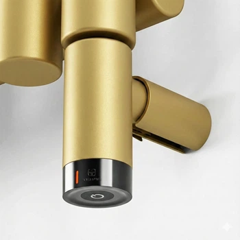 Тен для рушникосушки круглий Terma ONE R36 з регулятором, 800 Вт, колір Brass (прихований монтаж кабеля)