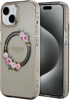 Панель Guess IML Flowers Wreatch MagSafe для Apple iPhone 15/14/13 Transparent/Black (3666339221287)
