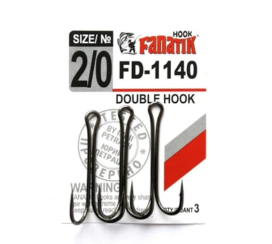 Крючок Fanatik FD-1140 № 2/0 двойник 3шт.,FD-1140-2-0