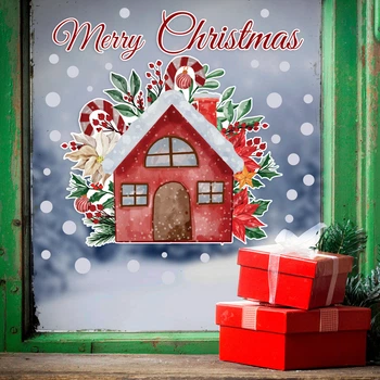 Новорічна наклейка Казковий будиночок Merry Christmas Набір M 1000x1180мм глянець ПВХ декор на вікна стіни