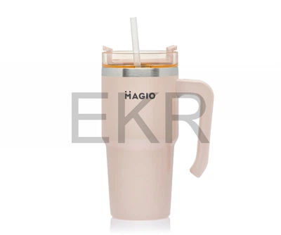 Термокухоль MAGIO MG-1084 600 мл із соломинкою та вакуумними стінками, рожевий