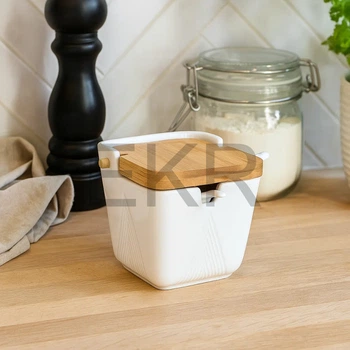 Цукорниця порцелянова з ложкою та бамбуковою кришкою Grace 10.5 х 9.5 см (289-410)