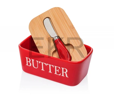Маслянка керамічна з ножем та бамбуковою кришкою Butter Червона APL0480