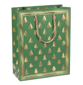 Подарочные пакеты Star новогодний с елками зеленый 42х31х12см 10298