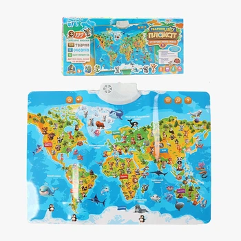 Інтерактивний плакат «Мапа світу» 97899 "WToys",озвучування українською, назви тварин, океанів