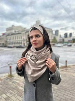 Жіночий 2-сторонній, вовняний шарф бежевий в клітинку "Единбург" від My scarf, на кільцях, снуд, бактус