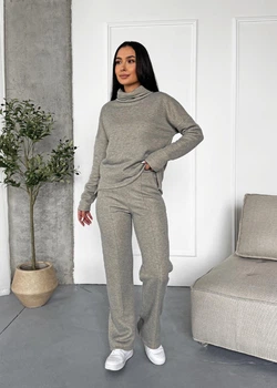 Жіночий брючний костюм «Urban Shine» із турецької тринитки з люрексом та м’яким начісом Innoe 210366-4, р. 52/54 Світло-сірий