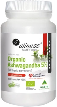 Дієтична добавка Aliness Organic Ashwagandha 5% KSM-66 200 мг 100 капсул (5903242583407)