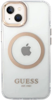 Панель Guess Metal Outline Magsafe для Apple iPhone 15/14/13 Transparent/Gold (3666339196899)