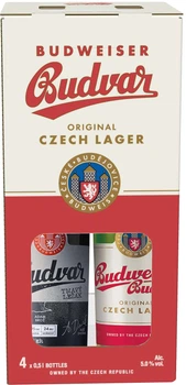 Подарунковий набір пива Budweiser Budvar 0.5 л х 4 шт (8594403707304)
