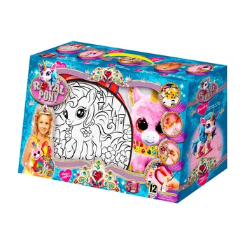 Креативна творчість "Royal Pony" "Danko Toys" сумка-розмальовка м’яка іграшка аксесуари акрилова фарба пензлик в коробці