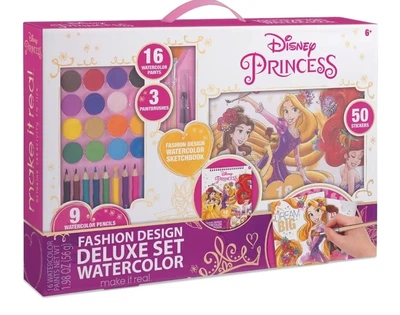 Kolorowanka Make It Real Disney Princess + Zestaw luksusowych akwareli Fashion Design (0695929042523)