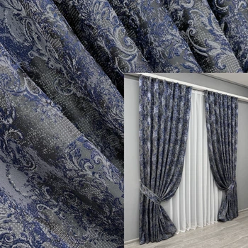 Комплект готовых штор VR-Textil Лен Премиум № 1835ш Серый с синим 150х295 см 2 шт (33-0827)