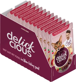 Вологий корм для котів Delickcious з печінки, яблук і журавлини 85 г