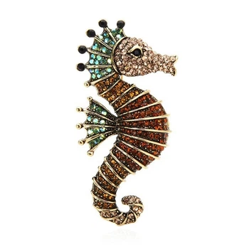 Брошь BROCHE бижутерия Морской Конёк с кристаллами коричневая BRBF112536