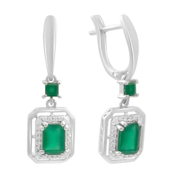 Серебряные серьги с натуральным агатом 2.617ct, фианитами (2197287)