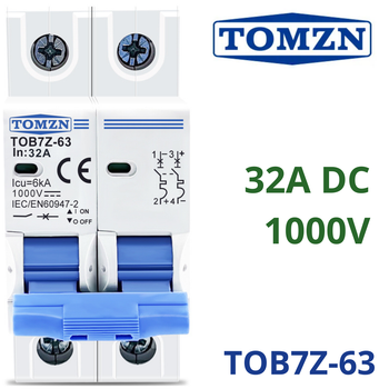 Автоматический выключатель постоянного тока 32А двухполюсный TOMZN TOB7Z-63 32A 2P DC MCB 1000 V