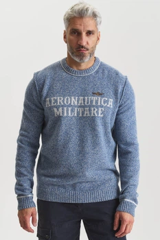 Синій свитер з фірмовим написом Aeronautica Militare 8270 XXL