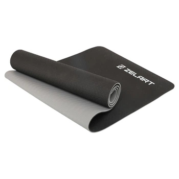 Коврик для фитнеса двухслойный TPE Zelart Yoga Mat 7676 размер 183x61x0,8см Black-Grey