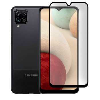 Защитное стекло матовое для телефона Samsung Galaxy A12 (SM-A127F) противоударное полноэкранное черное