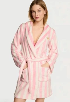 Халат Victoria's Secret флісовий Cozy Robe Iconic Stripe рожевий смужка крила плюшевий Short Cozy Robe XS/S