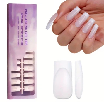 Гелевые типсы для наращивания с французским маникюром Soft Gel матовые квадрат L 150 шт молочно-белые (411)