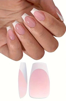 Гелевые типсы для наращивания с французским маникюром Soft Gel матовые балерина М 150 шт розовые с белым френчем (112)