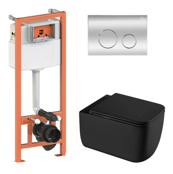 Набор Qtap Nest 4 в 1 подвесной унитаз Gemini Ultra Quiet 530х365х373 + комплект инсталляции QT2533076EUQMB46174